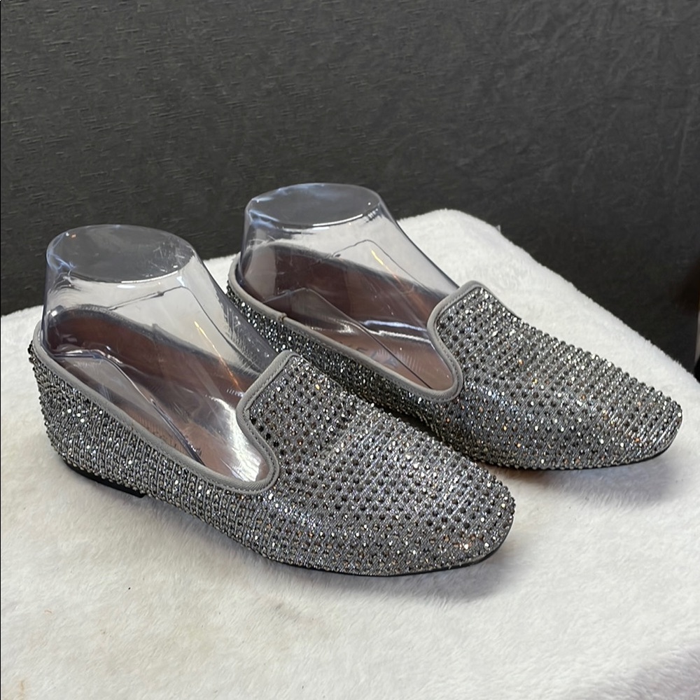 Carvela Silver Sparkly Flats‎ with Classic Loafer Design